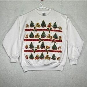 Vintage 90s Folk Christmas Sweater Fun Art by Lori B. Size XL Festive Holiday